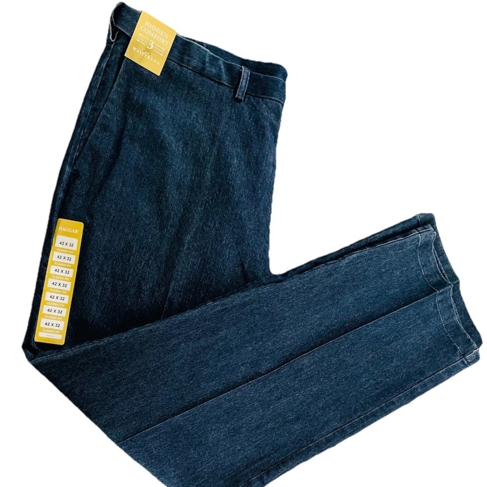 Nwt-Haggar Comfort Jeans Mens 42W 32L Relaxed Fit Flexible Waist Msrp $70